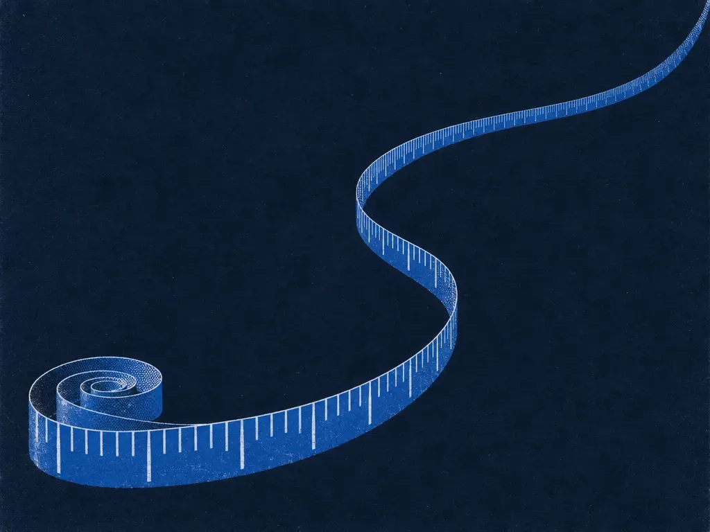 A tape measure unrolling across the page without end